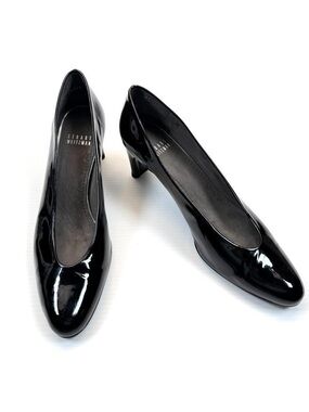 Stuart Weitzman Black Patent Leather Kitten Heel Pumps